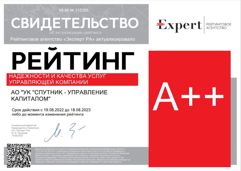 Свидетельство Эксперт-РА А++