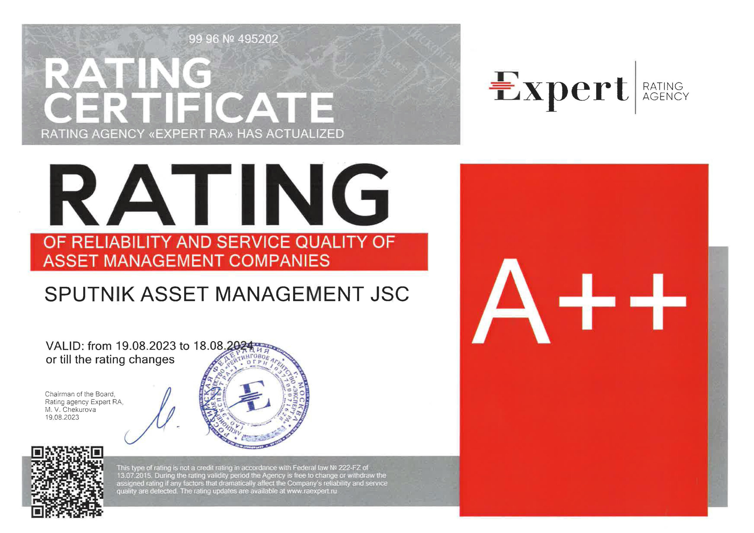 Rating Certificate А++ (Expert RA, 2023-2024)